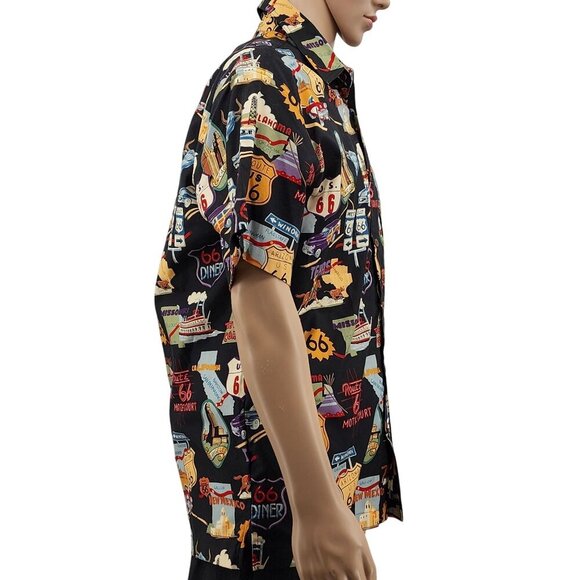 Route 66 Vintage-Themed Button-Up Shirt By High Seas Trading Co Men's Small - Picture 3 of 10